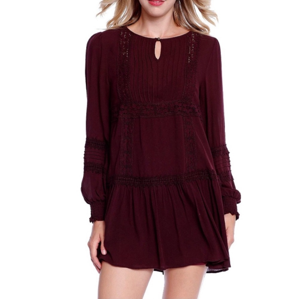 Skylar + Jade Elderberry Plum Boho Lace Peasant Dress Size Large NWT Cottagecore
